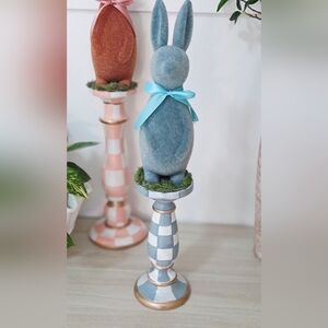 Adorable, Hand-Painted, Flocked Bunny Checkered Pedistal!